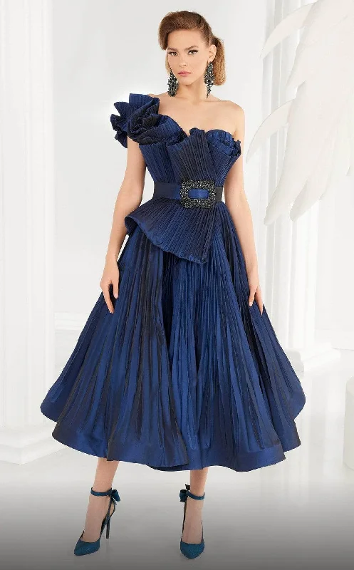 Extra Savings MNM Couture - 2565 One-Sleeve Folded Detail Formal Dress