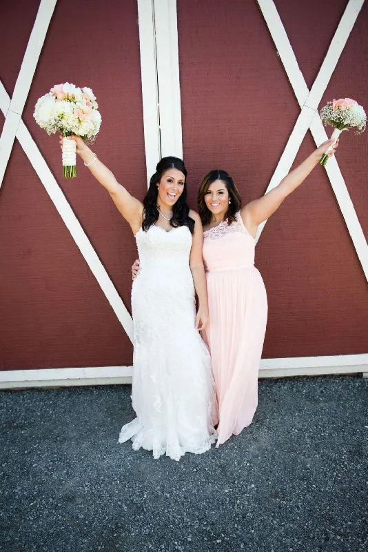 Limited Stock David's Bridal Long One Shoulder Lace Bridesmaid Dress/F17063