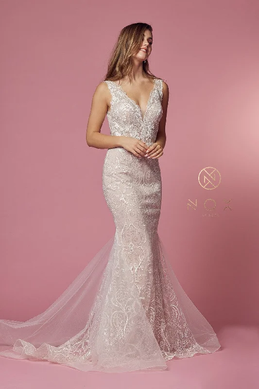 Huge Discounts Embroidered V-Neck Mermaid Dress by Nox Anabel JW909