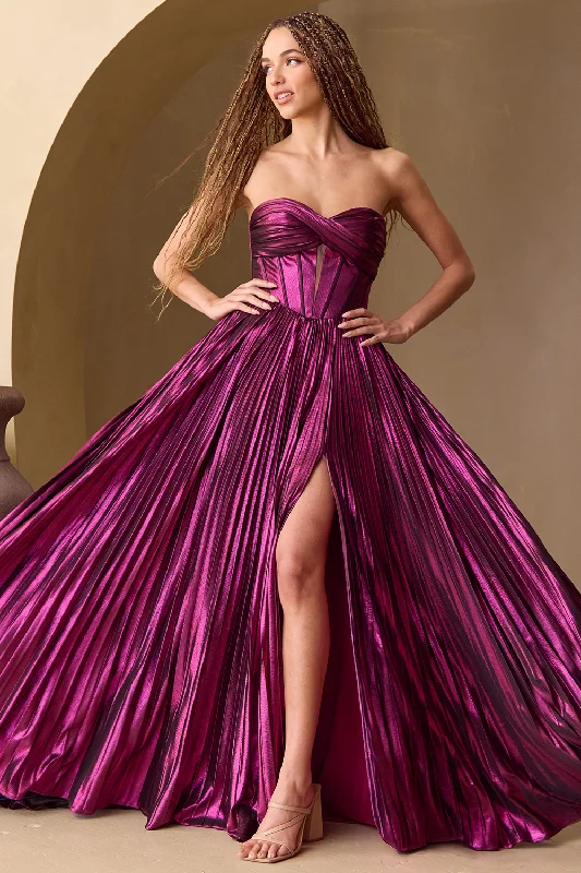 One-DAY Sale Metallic Strapless A-line Gown by Amelia Couture 2058