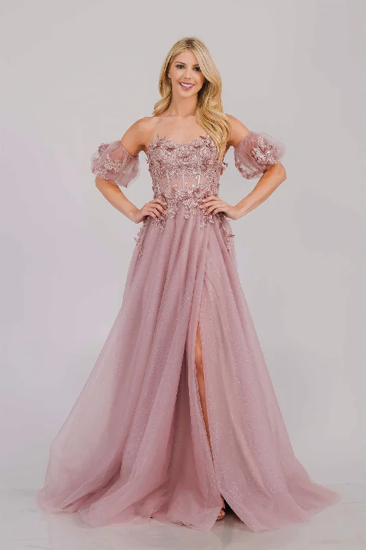 Deal Alert Applique Strapless A-line Gown by Amelia Couture 3041
