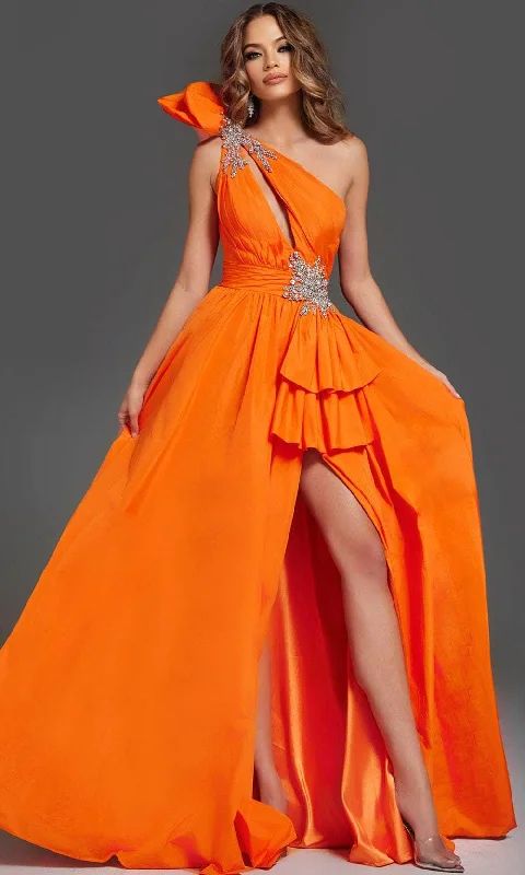 Weekend Deal Jovani 40929 - Ruffled High Slit Prom Dress