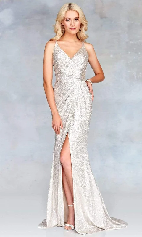 Savings Galore Clarisse - 3766 V Neck Strappy Back Glitter Knit Evening Gown