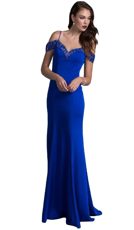 Buy Now Aspeed Design - Long Bedazzled V-neck Sheath Prom Dress