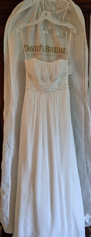 Final Markdown David's Bridal Soft Chiffon Wedding Dress with Beaded Lace Detail V9743