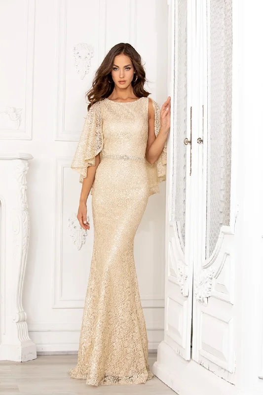 Exclusive Savings Fitted Embroidered Capelet Gown by Lucci Lu 6048W