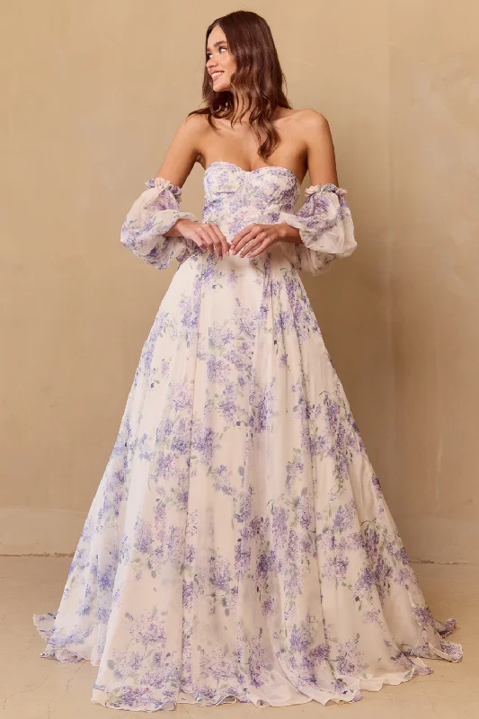 Mega Sale Print Puff Sleeve A-line Gown by Amelia Couture SU084