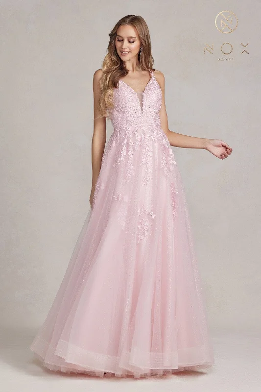 Final Sale Lace Applique Tulle A-line Gown by Nox Anabel T1136