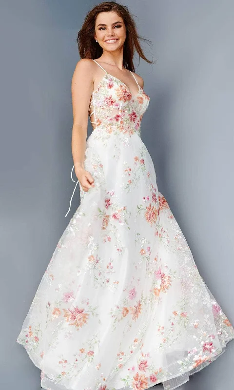 Daily Specials JVN by Jovani JVN23212 - Lace-Up Back Floral Prom Gown