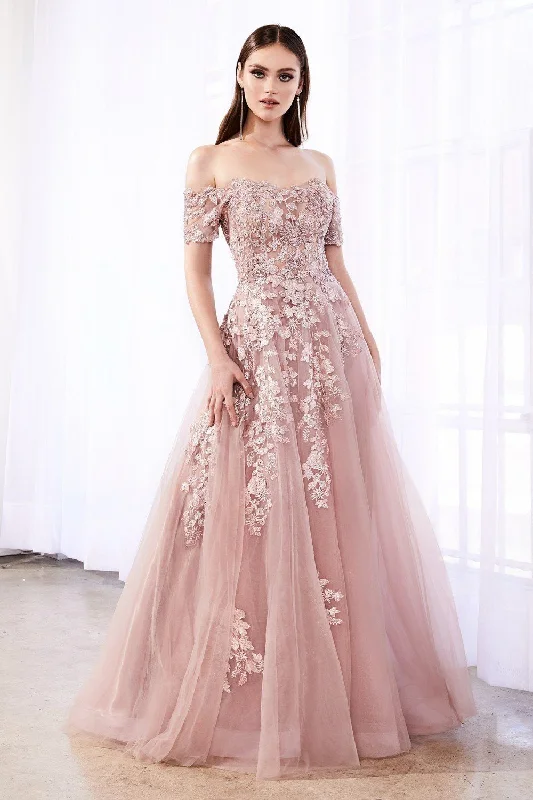 Discount Days Applique Long Off Shoulder Dress by Cinderella Divine C20