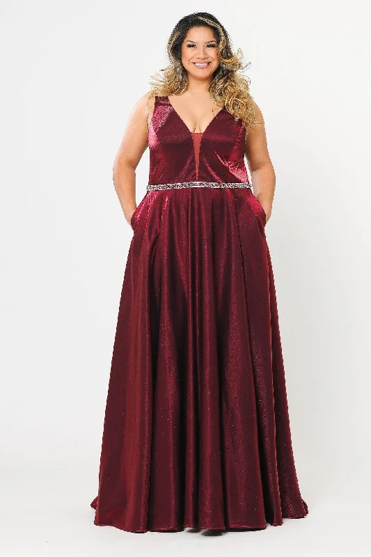 Sale Event Plus Size Long Satin Deep V-Neck Dress by Poly USA W1062