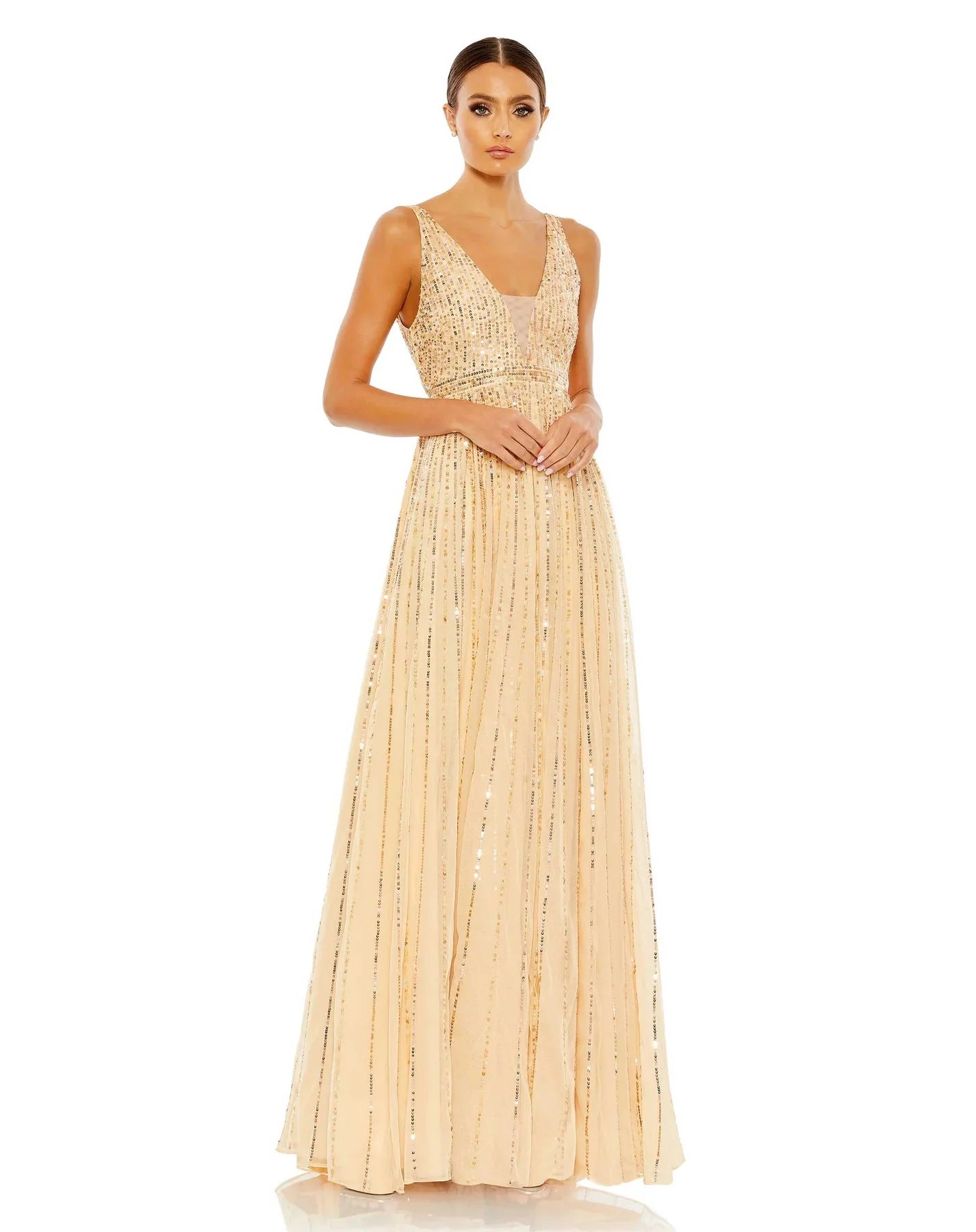 Can't Miss Mac Duggal 10700 - Deep V-Neck Sequin Prom Gown