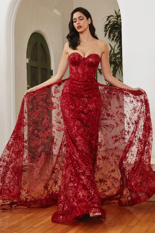 Markdown Madness Floral Applique Strapless Fitted Gown by Cinderella Divine CB046