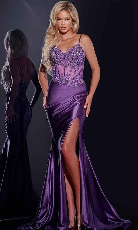 Super Sale Jovani 42259 - Applique Sheer Corset Gown