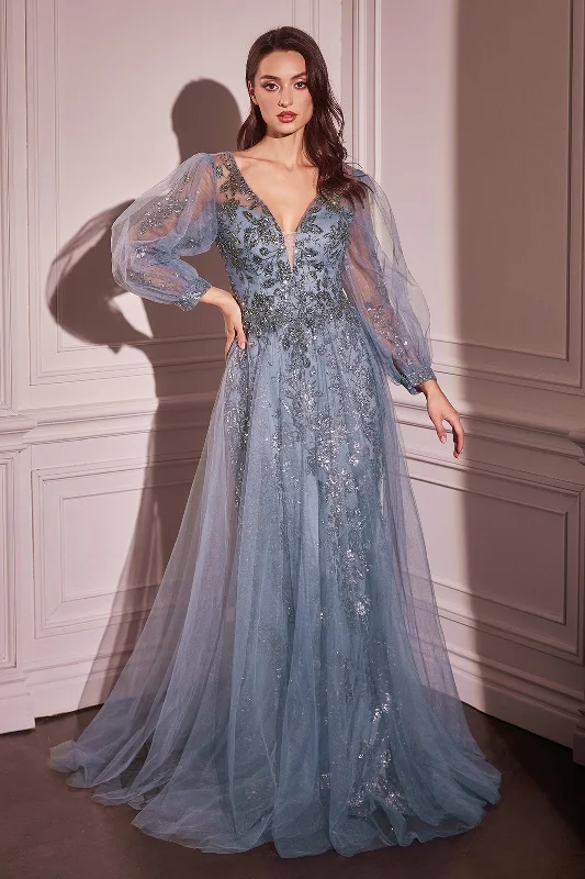 Price Fest Beaded Long Sleeve A-line Gown by Ladivine CD0102