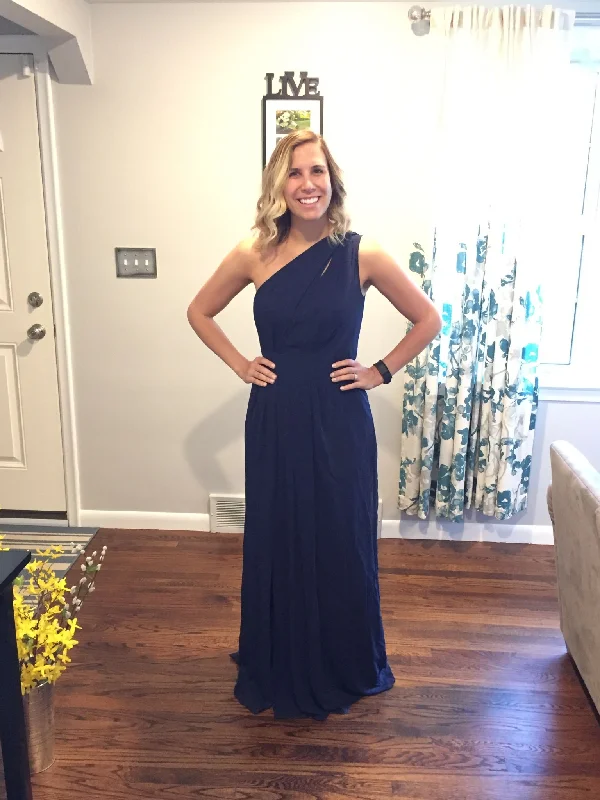 Hurry In David's Bridal Long One-Shoulder Crinkle Chiffon Dress