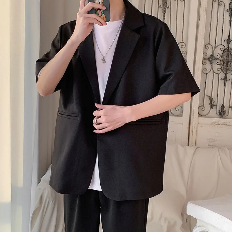Midnight Madness Casual Mens Short Sleeve Blazers Summer Clothing Handsome Suit