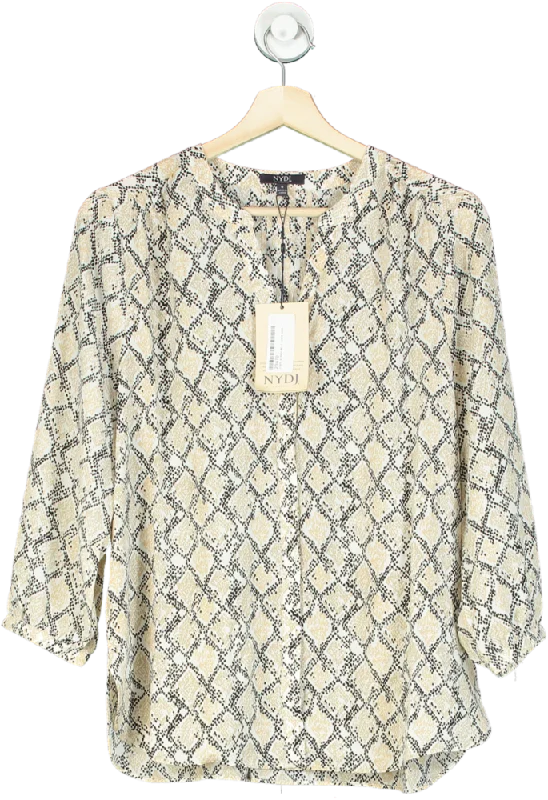 Weekend Deal NYDJ Beige Snake Print Pintuck Blouse UK S