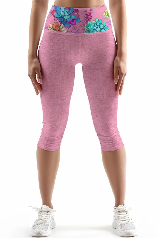Great Deals Bali Pink Ellie Floral Printed Performance Yoga Capri Leggings - Women