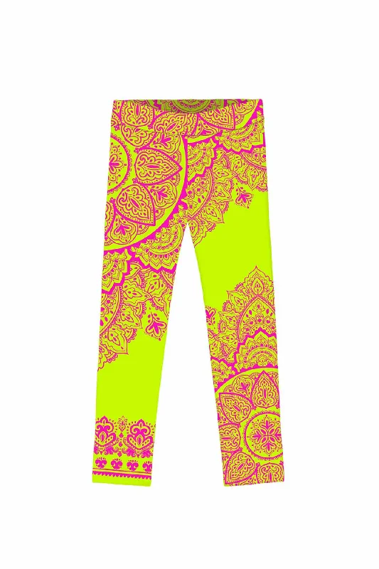 Can't Miss Blossom Nirvana Lucy Yellow Pink Boho Print Cute Leggings - Kids