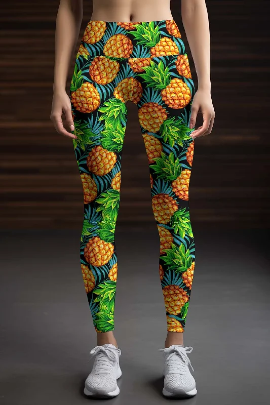 Take Advantage Endless Summer Lucy Green Pineapple Print Leggings Yoga Pants - Women Take Advantage Endless Summer Lucy Green Pineapple Print Leggings Yoga Pants - Women