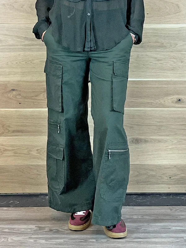 Online Specials European Culture Wide Leg Cargo Trousers Green