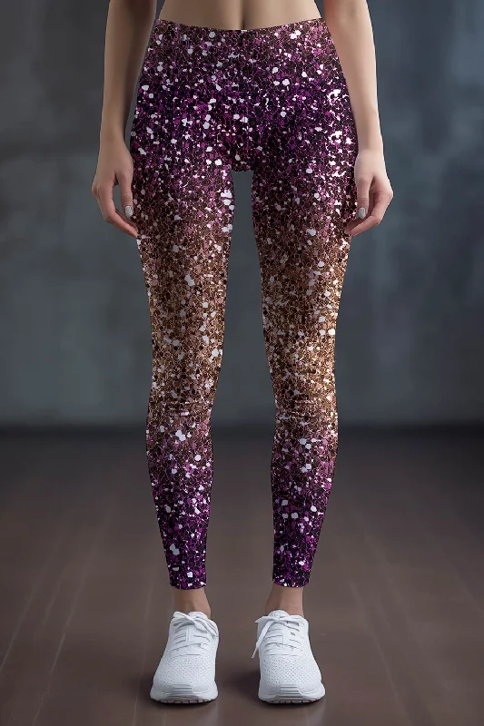 Savings Bonanza Gleam Wonderland Lucy Purple Glitter Print Leggings Yoga Pants - Women