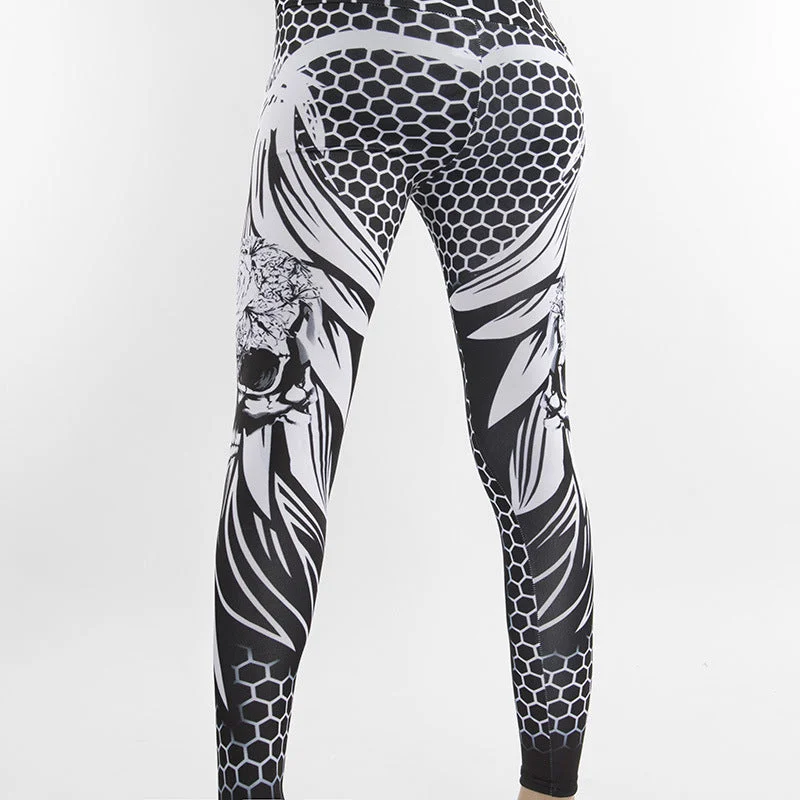 Hurry In Honeycomb Skull Fitness Legging Solid Color Sexy Fashion Print Leggings Polyester Wings High Waist Women Legging