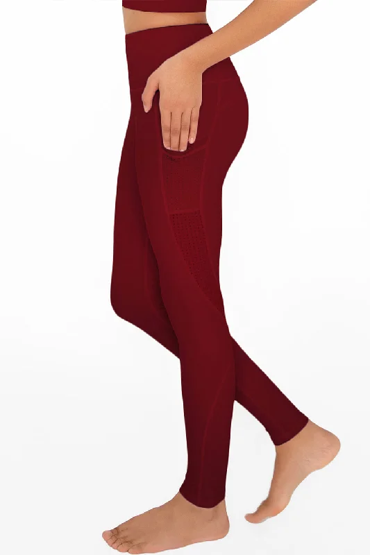 New Deals 4 for $54 - Maroon Red Cassi Mesh Pockets Workout Leggings Yoga Pants - Women New Deals 4 for $54 - Maroon Red Cassi Mesh Pockets Workout Leggings Yoga Pants - Women