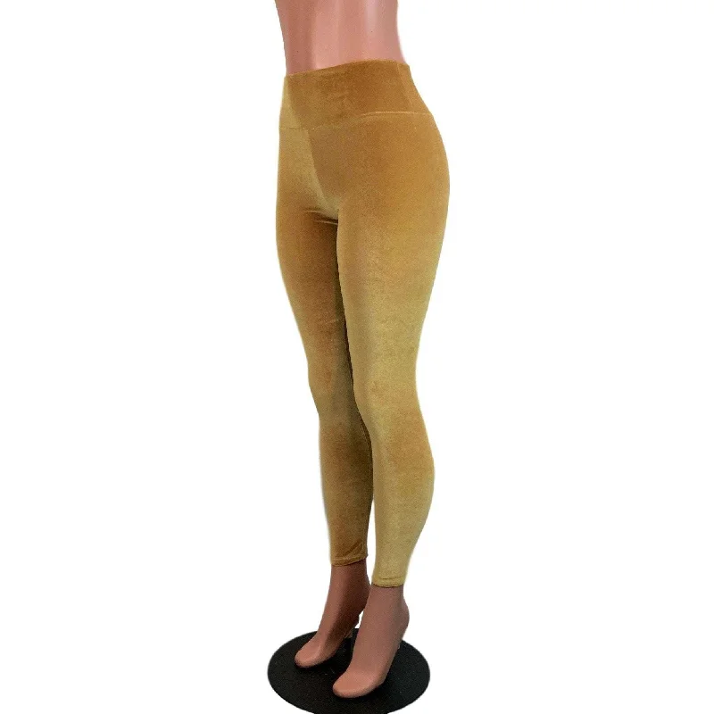 Sale Event Mustard Gold Velvet High Waisted Leggings Pants