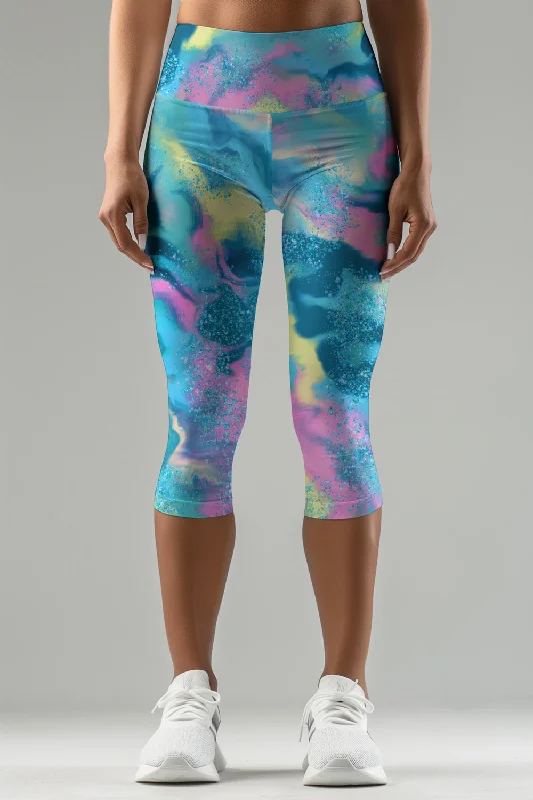 Discount Deals Smoothie Bowl Ellie Blue Print Performance Yoga Capri Leggings - Women Discount Deals Smoothie Bowl Ellie Blue Print Performance Yoga Capri Leggings - Women