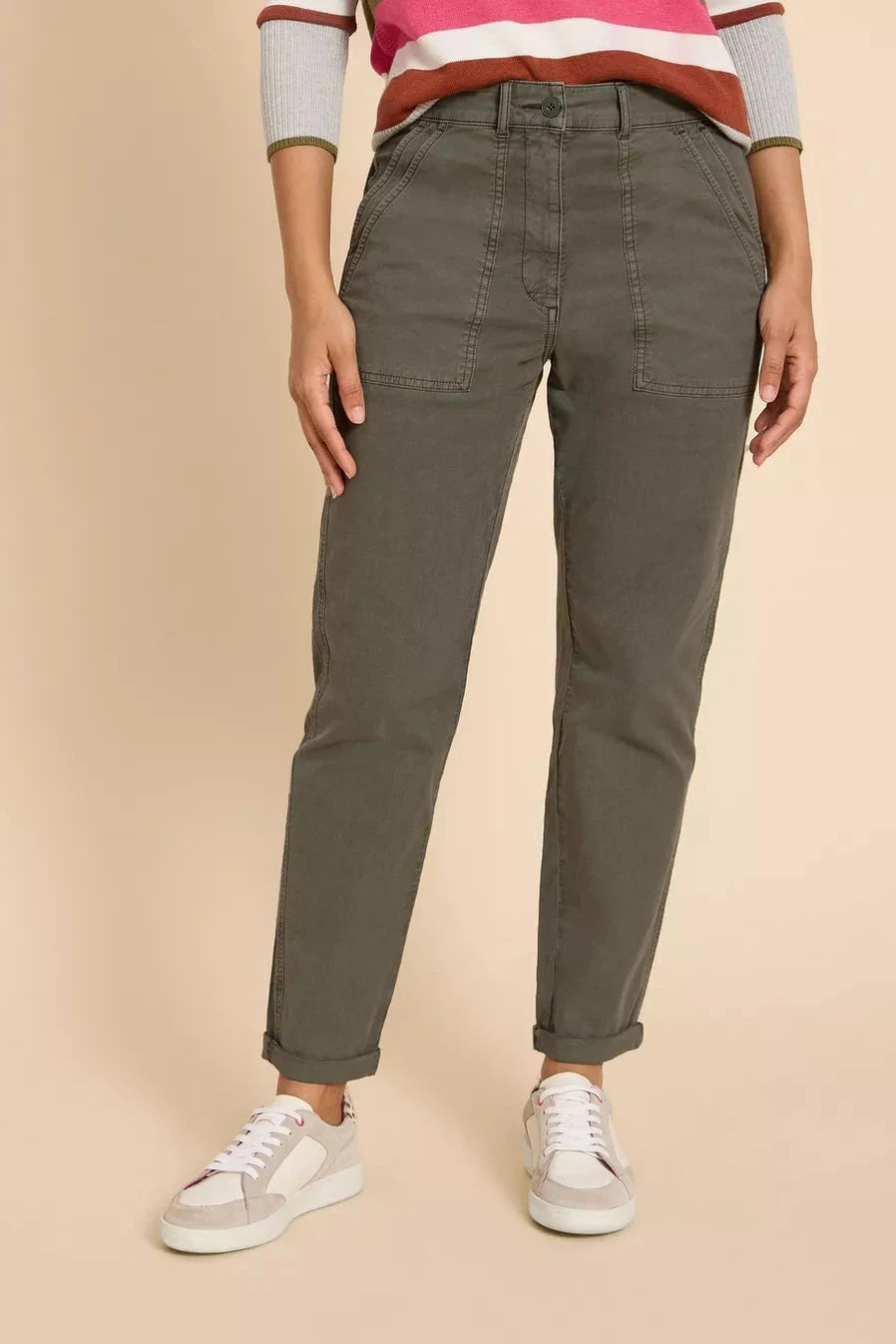 Super Sale White Stuff Twister Organic Chino Trousers in Khaki Green
