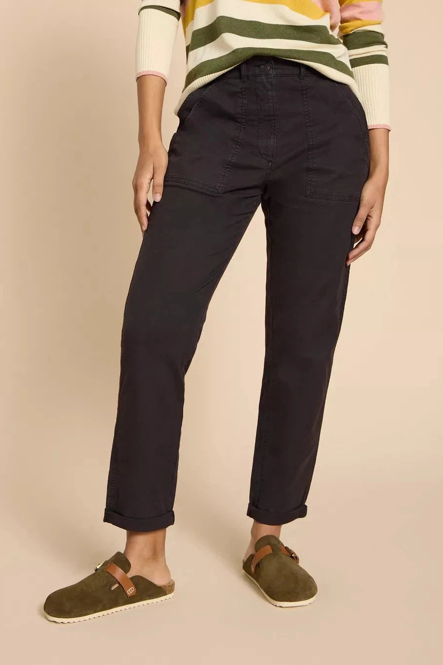 The Best Prices White Stuff Twister Organic Chino Trousers in Pure Black