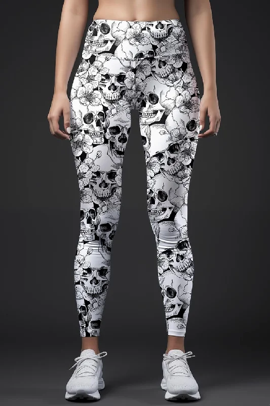 One-DAY Sale White Witch Lucy Skull Print Halloween Leggings Yoga Pants - Women