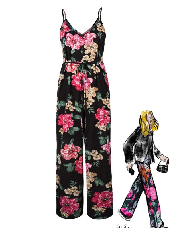 New Markdowns Elegant Spaghetti Strap Wide Leg Flower Print Wide Leg Jumpsuit Female New Markdowns Elegant Spaghetti Strap Wide Leg Flower Print Wide Leg Jumpsuit Female