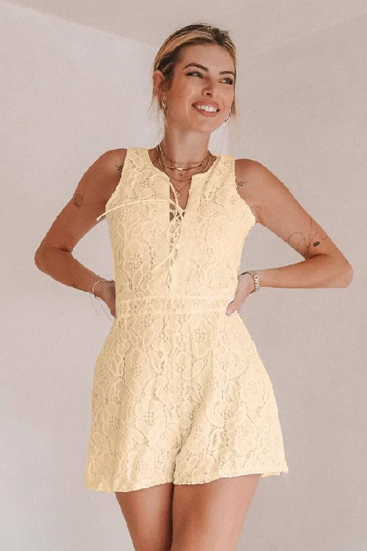 Act Fast Khaki Deliliah Lace Romper