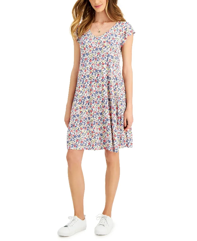 Lowest Prices Style & Co Womens Floral Print Flutter Sleeve Dress