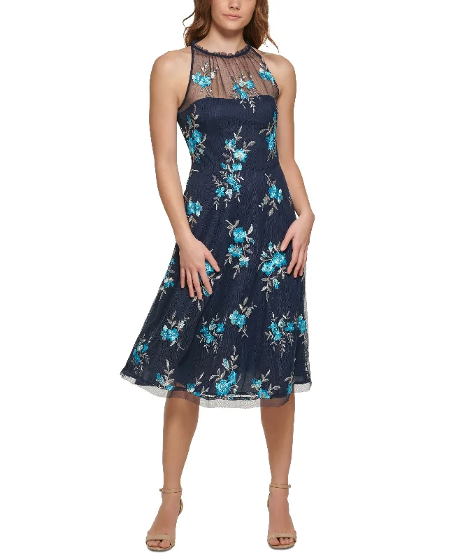 Seasonal Clearance Vince Camuto Womens Floral Embroidered Halter Style Dress