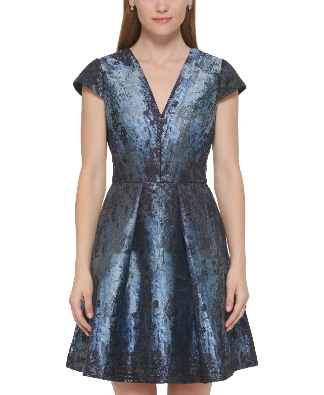 Price Rollback Women's Metallic Jacquard Cap-Sleeve Dress