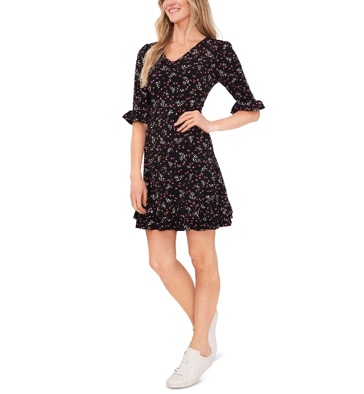 Overstock Women's Printed V-Neck Ruffle-Hem Knit Dress