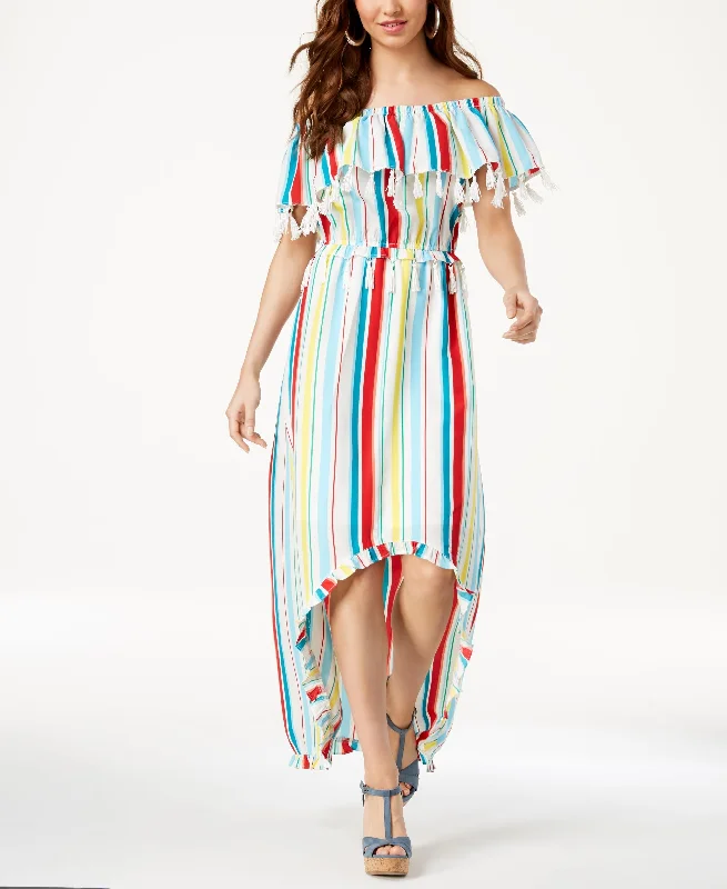 Extra Savings XOXO Juniors Striped Tassel Trimmed High Low Maxi Dress