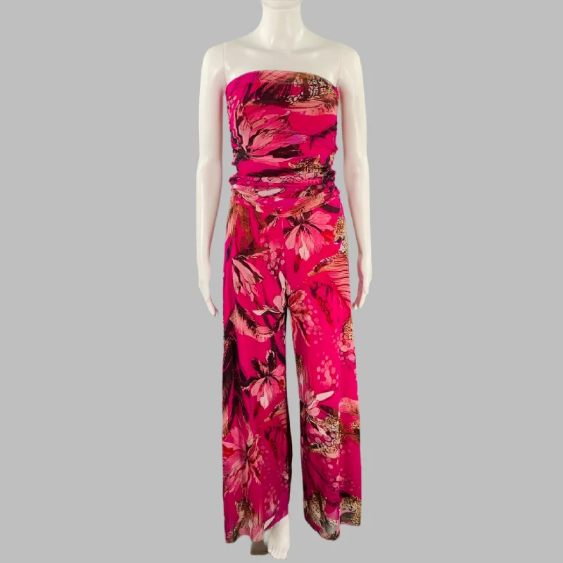 Flash Sale FUZZI Size M Pink Fuchsia Nylon Ruched Strapless Jumpsuit