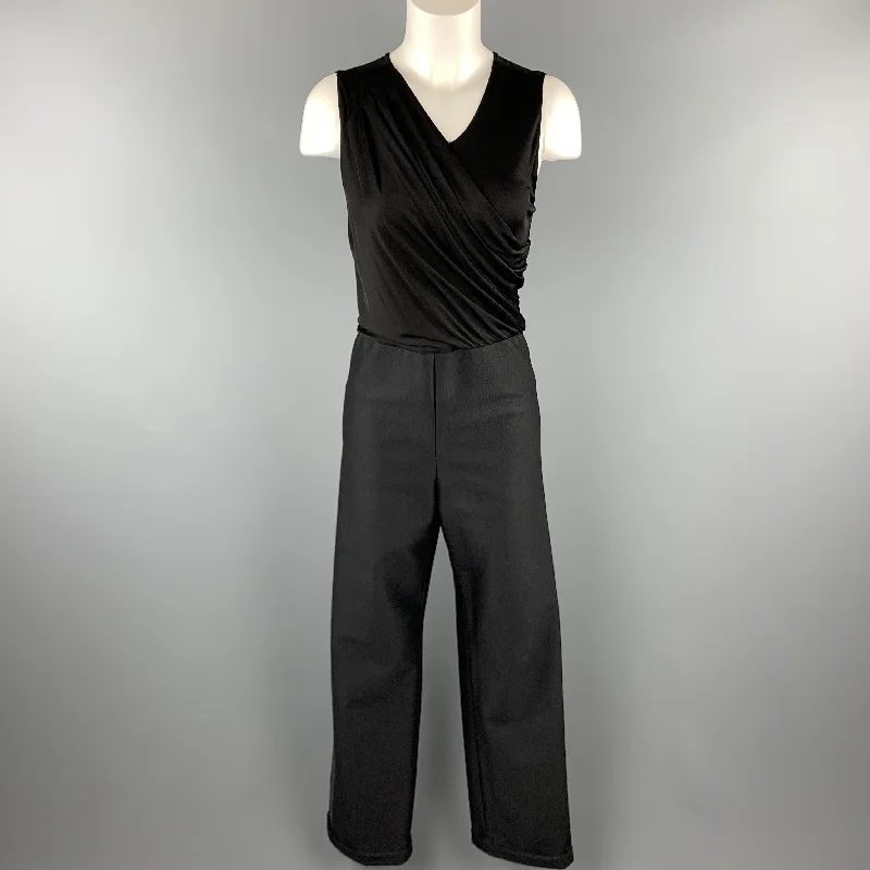 The Best Prices GIORGIO ARMANI Size 8 Black Draped Top Wide Leg Tuxedo Jumpsuit