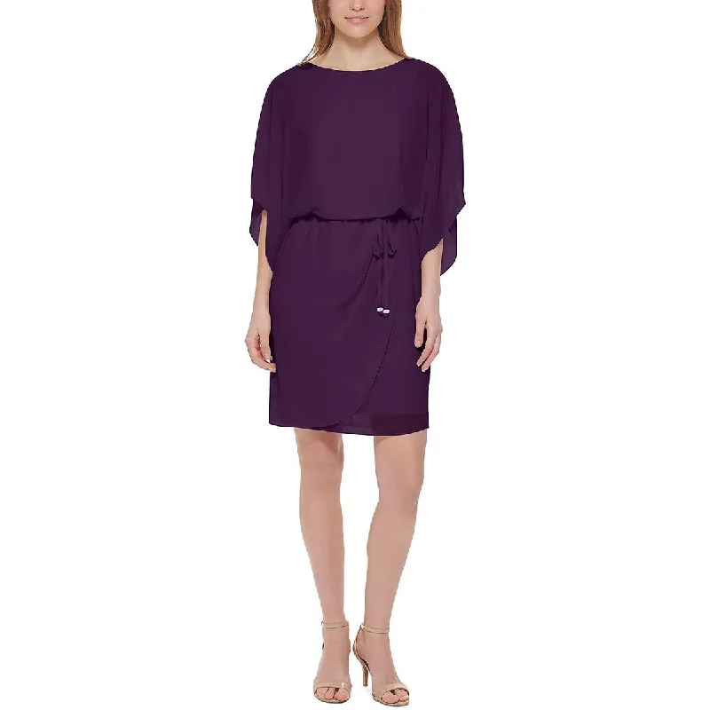 Final Clearance Jessica Howard Womens Petites Chiffon Cape-Sleeves Cocktail and Party Dress