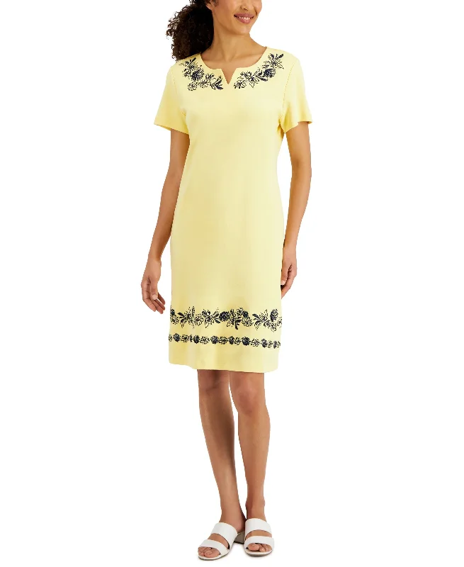 Super Savings Karen Scott Womens Embroidered Split Neck Dress