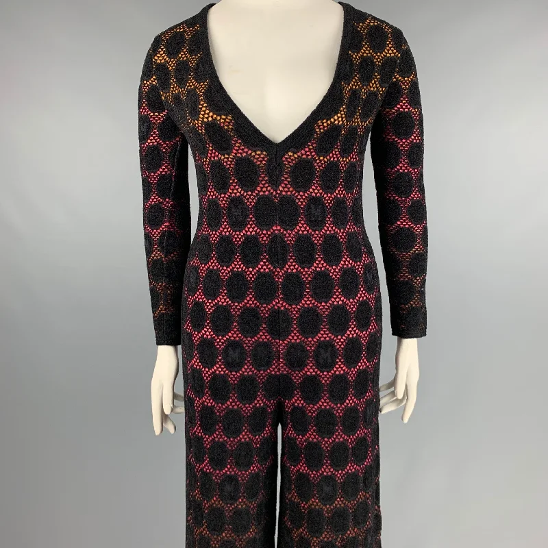 Markdowns M MISSONI Size L Black Yellow Pink Knit Wide Leg Jumpsuit