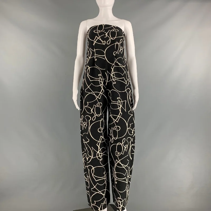 Best Bargains MARIA CORNEJO Size 6 Black White Abstract Strapless Jumpsuits
