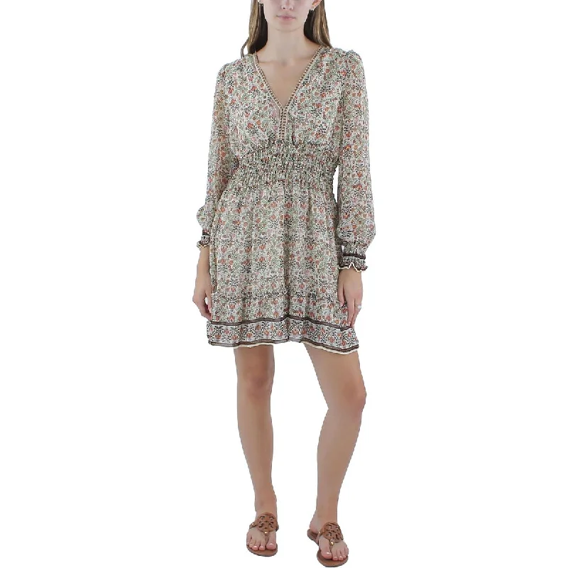 Super Bargain Max Studio Womens Floral Smocked Mini Dress