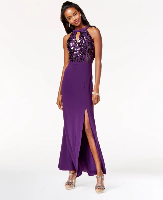 Shop and Save Morgan Company Juniors Side Slit Sequined Gown