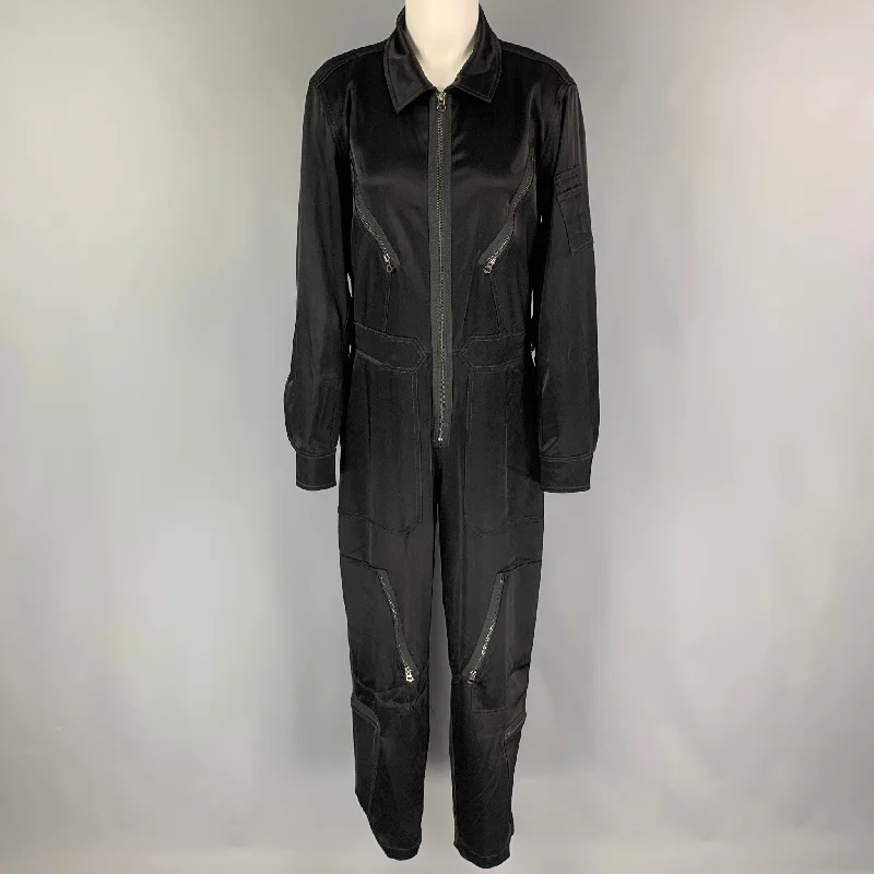 Online Only POLO by RALPH LAUREN Size 8 Black Triacetate Blend Long Sleeve Jumpsuit